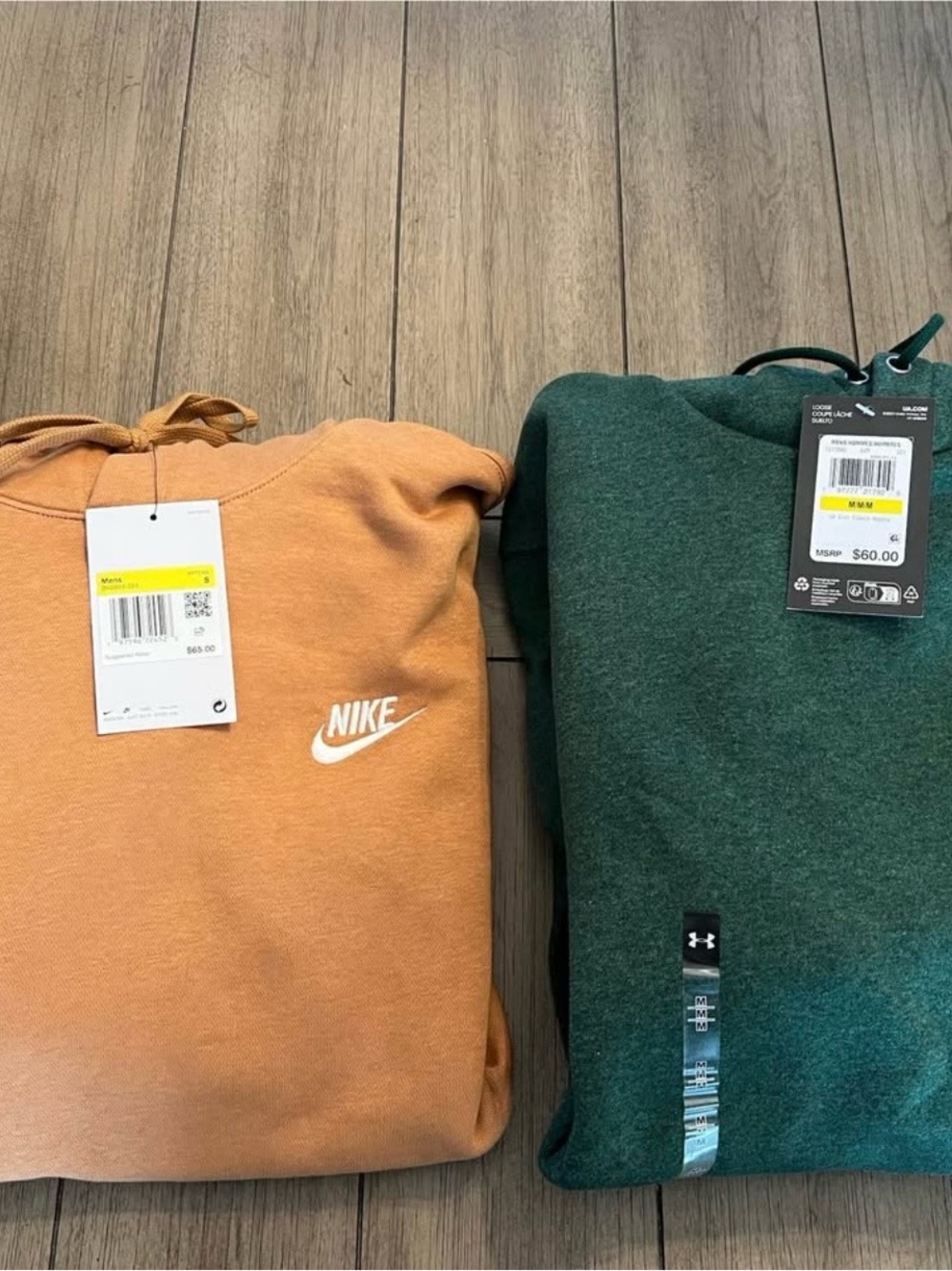 Nike Men's Orange and Under Armor Green Pullover Hoodies - Sweatshirt Bundle